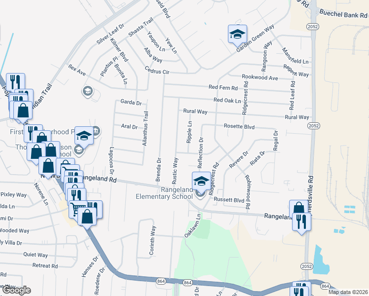 map of restaurants, bars, coffee shops, grocery stores, and more near 4901 Runic Way in Louisville
