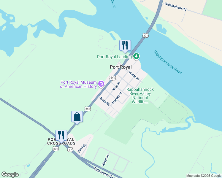map of restaurants, bars, coffee shops, grocery stores, and more near 422 King Street in Port Royal
