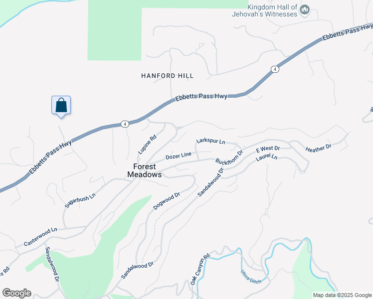 map of restaurants, bars, coffee shops, grocery stores, and more near 610 Larkspur Court in Murphys