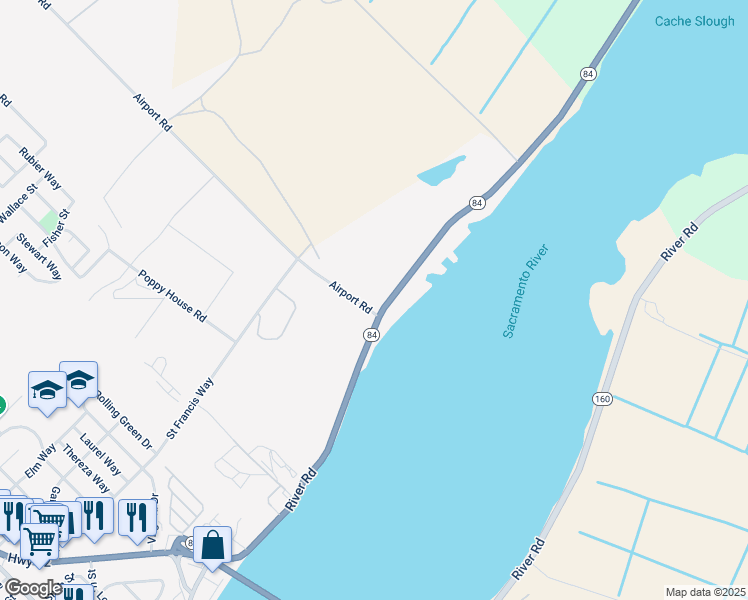 map of restaurants, bars, coffee shops, grocery stores, and more near 501 River Road in Rio Vista