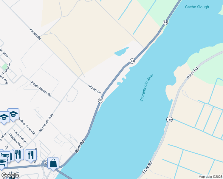 map of restaurants, bars, coffee shops, grocery stores, and more near 515 River Road in Rio Vista