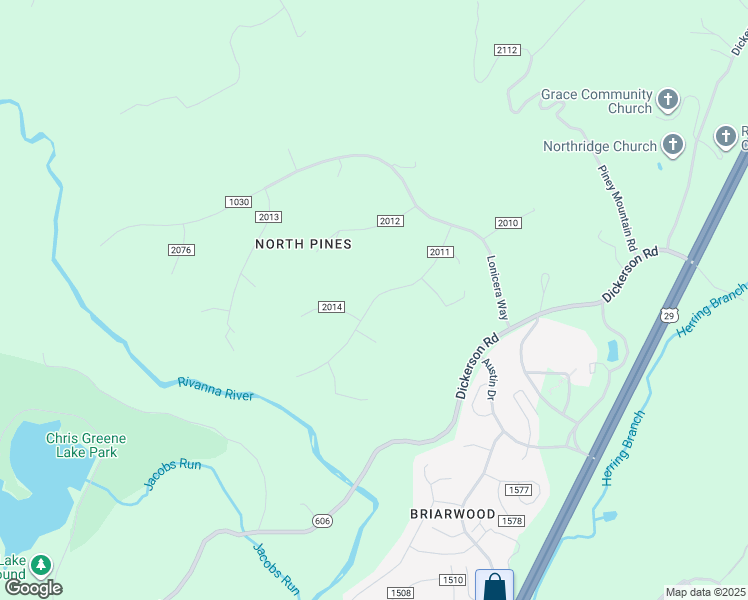 map of restaurants, bars, coffee shops, grocery stores, and more near County Road 2011 in Albemarle County