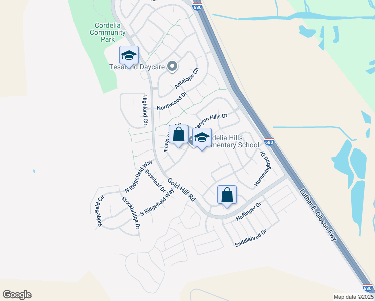 map of restaurants, bars, coffee shops, grocery stores, and more near 4770 Canyon Hills Drive in Fairfield