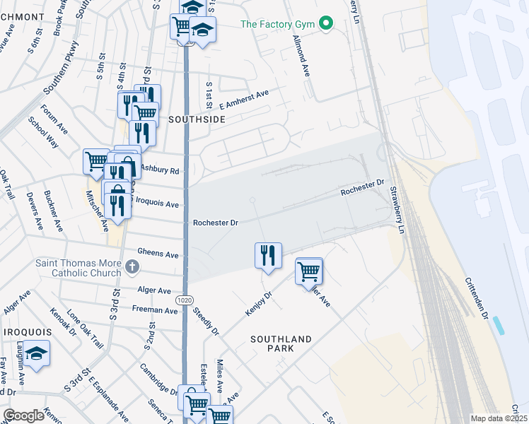map of restaurants, bars, coffee shops, grocery stores, and more near 161 Rochester Drive in Louisville