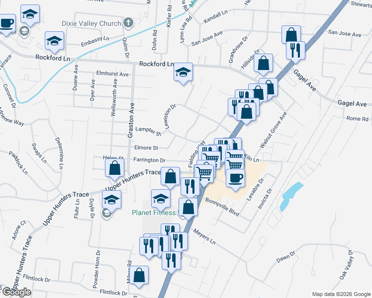 map of restaurants, bars, coffee shops, grocery stores, and more near 1959 Lewiston Drive in Louisville