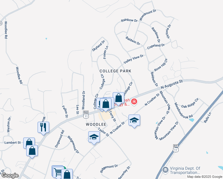 map of restaurants, bars, coffee shops, grocery stores, and more near 33 Shannon Place in Staunton