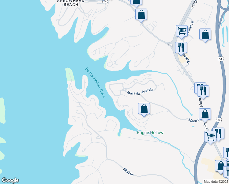map of restaurants, bars, coffee shops, grocery stores, and more near 1038 Indian Pointe in Osage Beach