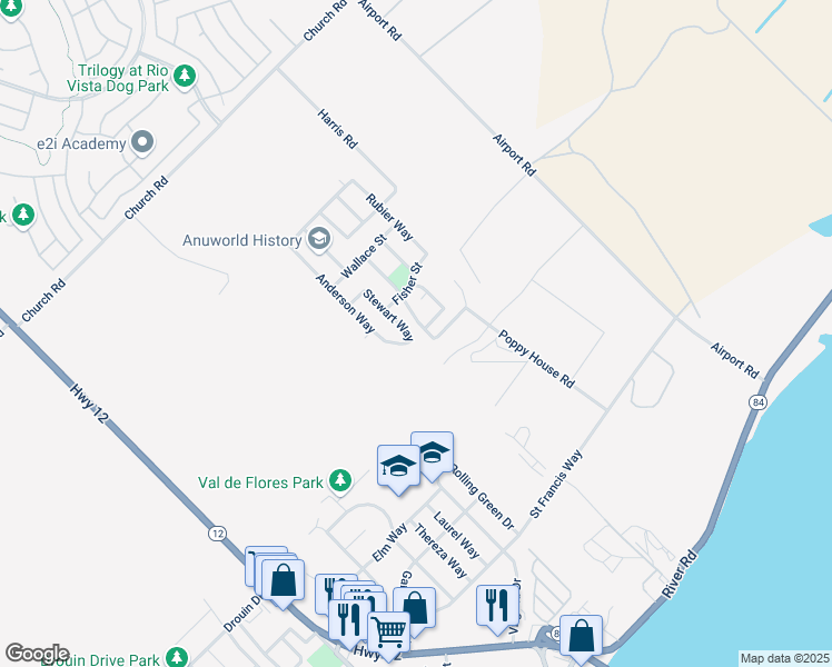 map of restaurants, bars, coffee shops, grocery stores, and more near 560 Stewart Way in Rio Vista