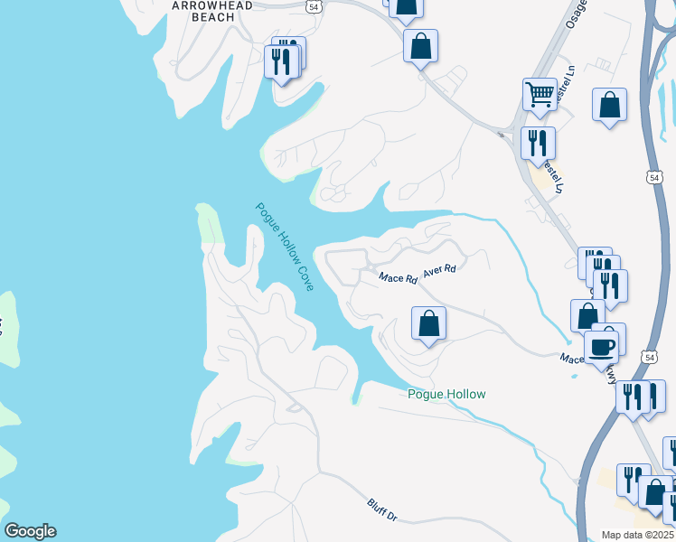 map of restaurants, bars, coffee shops, grocery stores, and more near 1038 Indian Pointe in Osage Beach