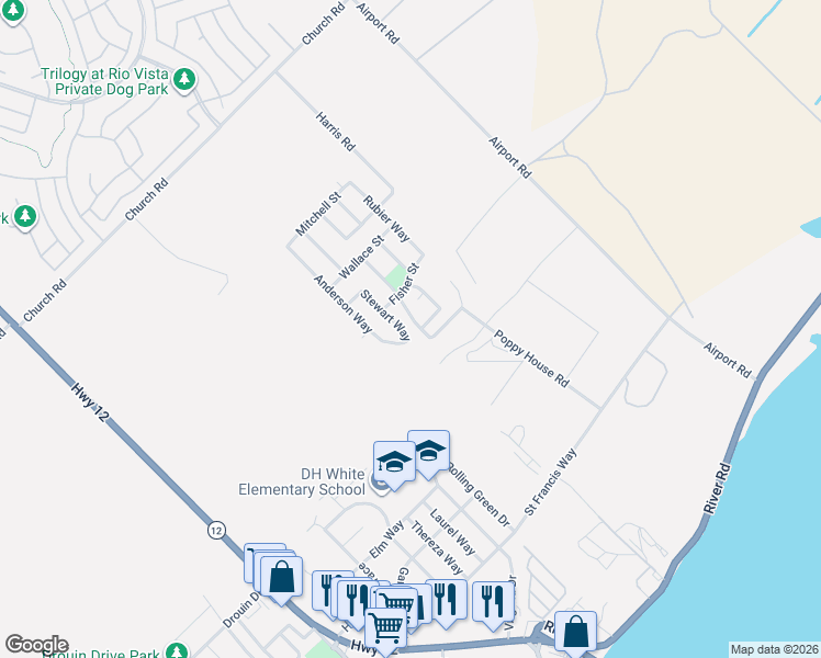 map of restaurants, bars, coffee shops, grocery stores, and more near in Rio Vista