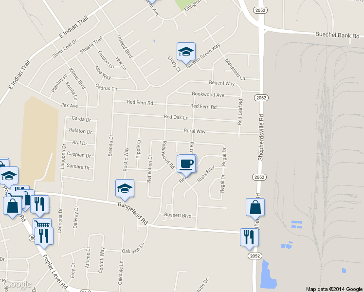 map of restaurants, bars, coffee shops, grocery stores, and more near 5114 Rosette Boulevard in Louisville