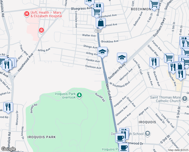 map of restaurants, bars, coffee shops, grocery stores, and more near 1320 Carol Jean Court in Louisville