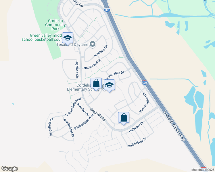 map of restaurants, bars, coffee shops, grocery stores, and more near 4770 Canyon Hills Drive in Fairfield