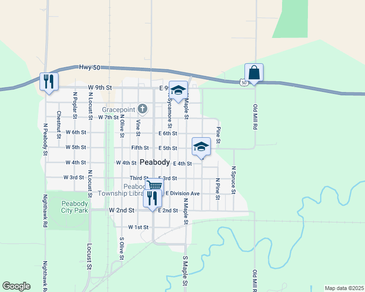 map of restaurants, bars, coffee shops, grocery stores, and more near 601 North Maple Street in Peabody