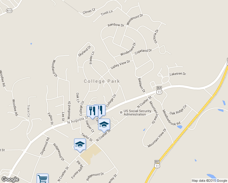 map of restaurants, bars, coffee shops, grocery stores, and more near 437 College Circle in Staunton