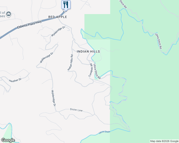 map of restaurants, bars, coffee shops, grocery stores, and more near 5502 Tonapah Road in Murphys