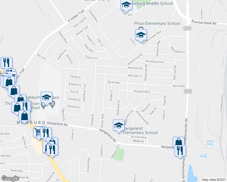 map of restaurants, bars, coffee shops, grocery stores, and more near 5419 Ripple Lane in Louisville