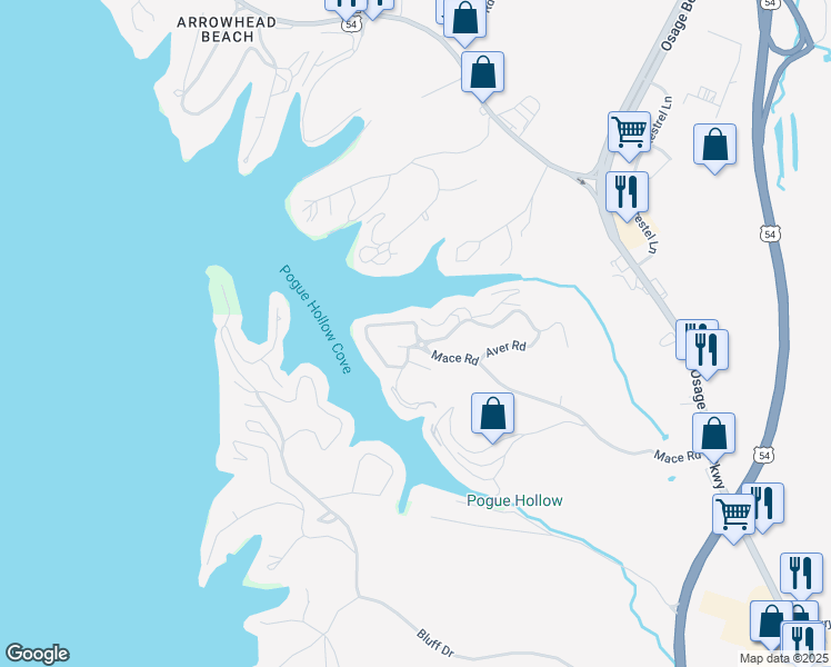 map of restaurants, bars, coffee shops, grocery stores, and more near 1016 Indian Pointe in Osage Beach