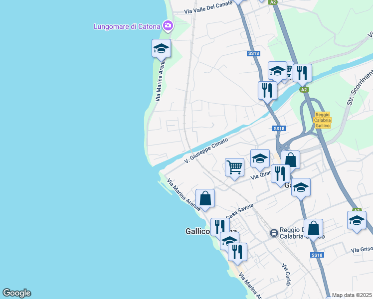 map of restaurants, bars, coffee shops, grocery stores, and more near 55 Via Fontanella in Reggio Calabria