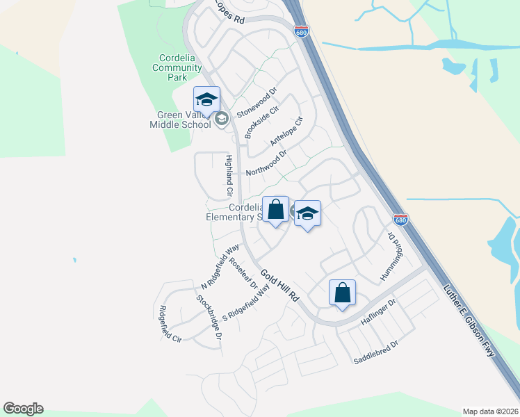 map of restaurants, bars, coffee shops, grocery stores, and more near 1765 Fawn Glen Circle in Fairfield