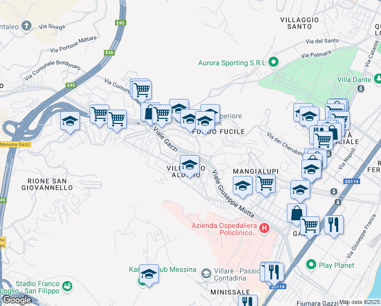 map of restaurants, bars, coffee shops, grocery stores, and more near 8 Via Andrea Di Anfuso in Messina
