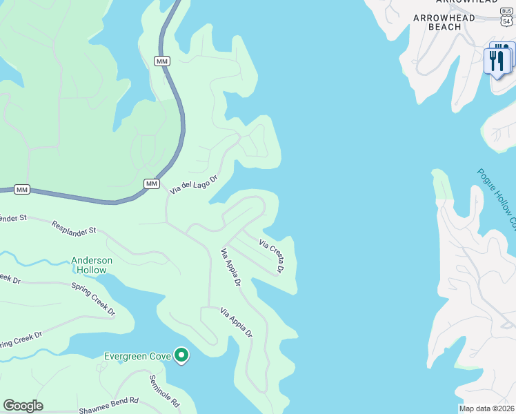 map of restaurants, bars, coffee shops, grocery stores, and more near 1498 Via Appia Drive in Sunrise Beach