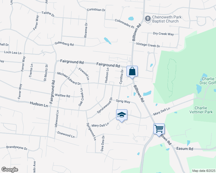 map of restaurants, bars, coffee shops, grocery stores, and more near 9800 Michael Edward Drive in Louisville