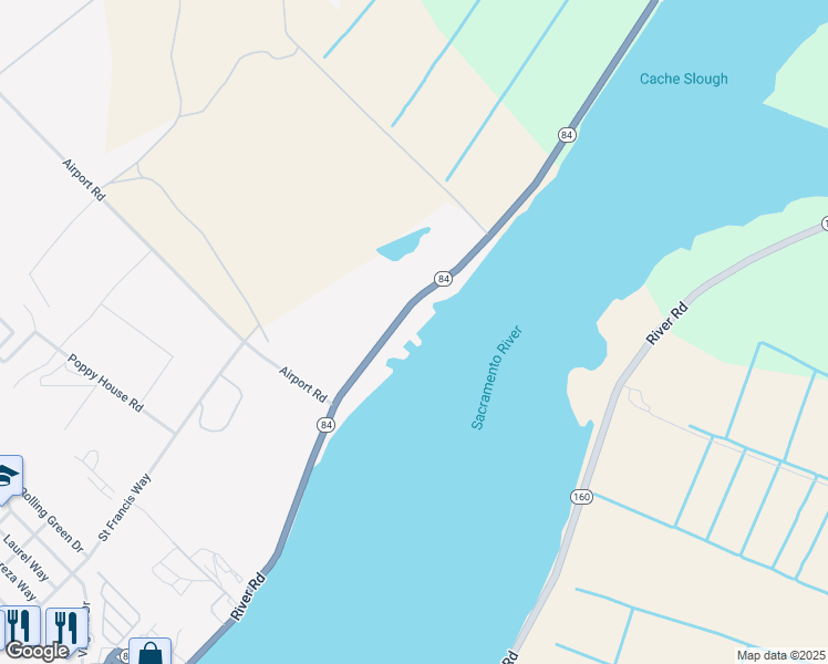 map of restaurants, bars, coffee shops, grocery stores, and more near 615 River Rd in Rio Vista