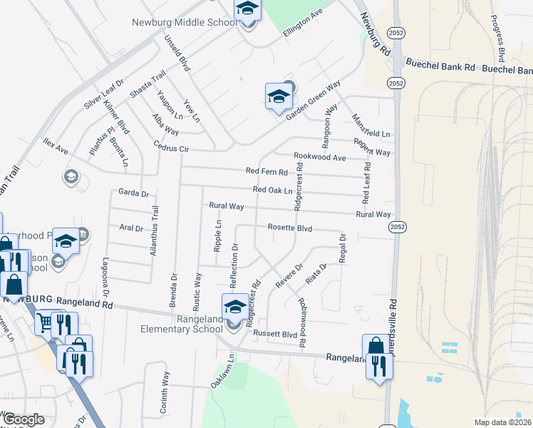map of restaurants, bars, coffee shops, grocery stores, and more near 5404 Robinwood Road in Louisville