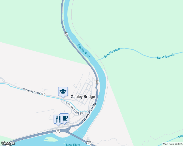 map of restaurants, bars, coffee shops, grocery stores, and more near 118 Oak Street in Gauley Bridge