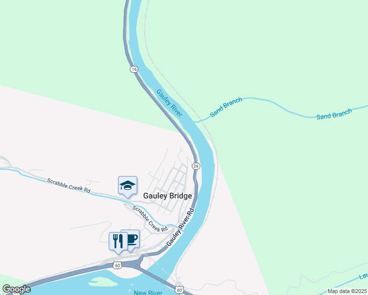 map of restaurants, bars, coffee shops, grocery stores, and more near 118 Oak Street in Gauley Bridge