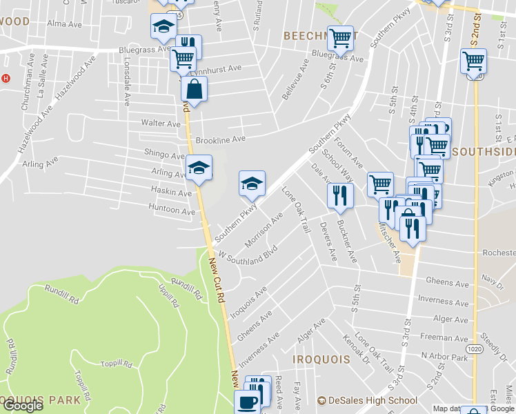 map of restaurants, bars, coffee shops, grocery stores, and more near 500 Summers Avenue in Louisville