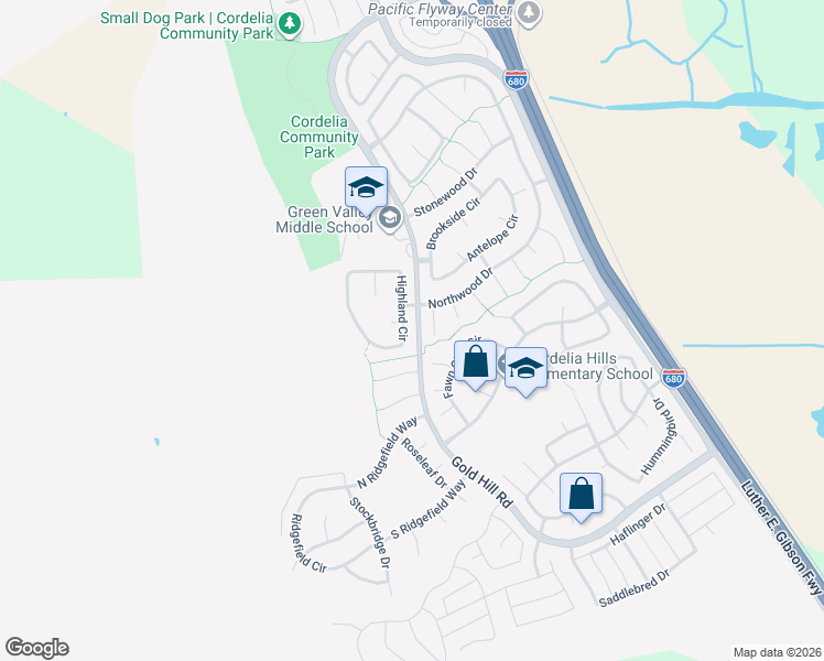 map of restaurants, bars, coffee shops, grocery stores, and more near 1687 Creekside Court in Fairfield