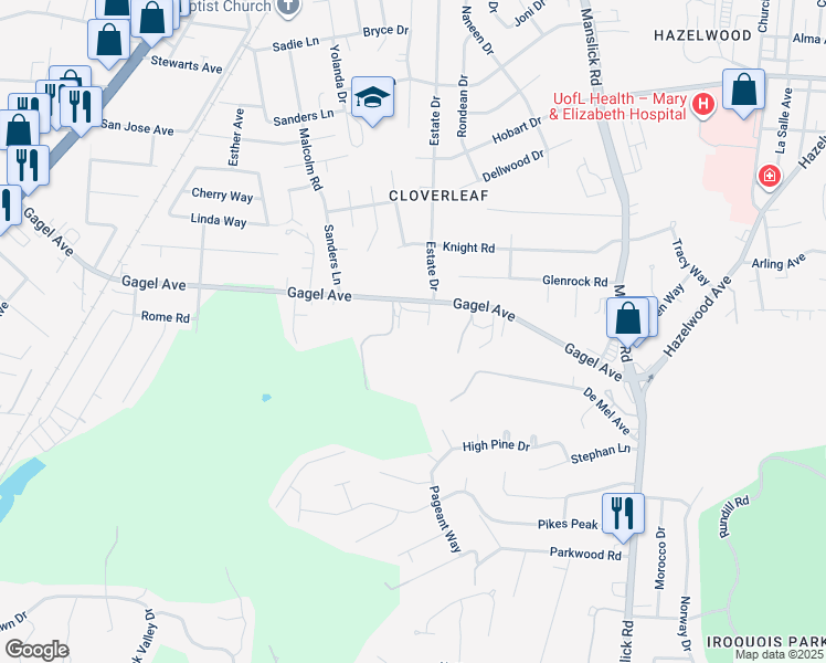 map of restaurants, bars, coffee shops, grocery stores, and more near 900 Gagel Avenue in Louisville