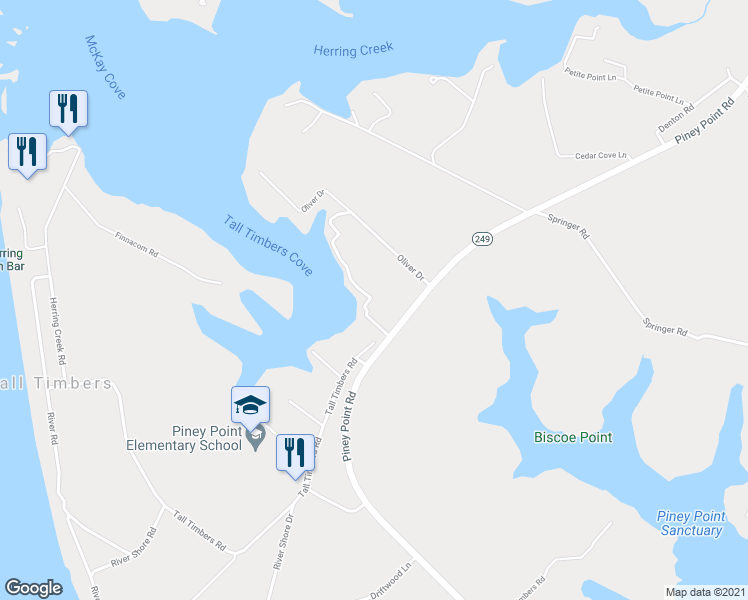 map of restaurants, bars, coffee shops, grocery stores, and more near 18399 Piney Point Road in Valley Lee