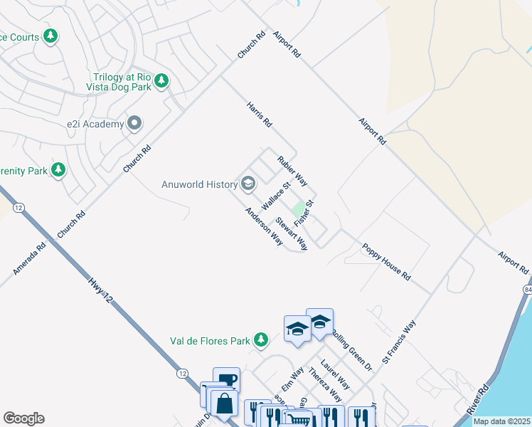 map of restaurants, bars, coffee shops, grocery stores, and more near 462 Wallace Street in Rio Vista