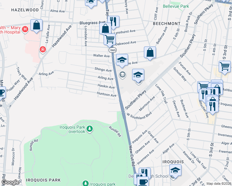 map of restaurants, bars, coffee shops, grocery stores, and more near 4626 Taylor Boulevard in Louisville