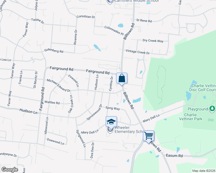 map of restaurants, bars, coffee shops, grocery stores, and more near 9810 Katie Court in Louisville