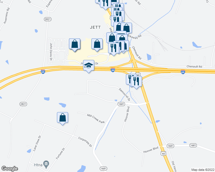 map of restaurants, bars, coffee shops, grocery stores, and more near Democrat Drive in Frankfort
