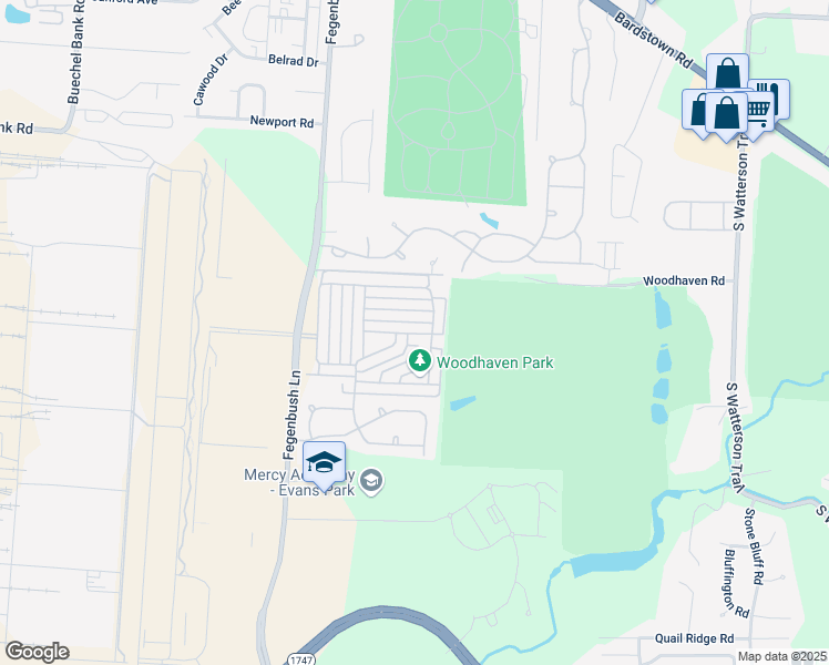 map of restaurants, bars, coffee shops, grocery stores, and more near 7035 Royal Links Drive in Louisville