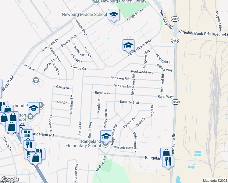 map of restaurants, bars, coffee shops, grocery stores, and more near 5404 Robinwood Road in Louisville