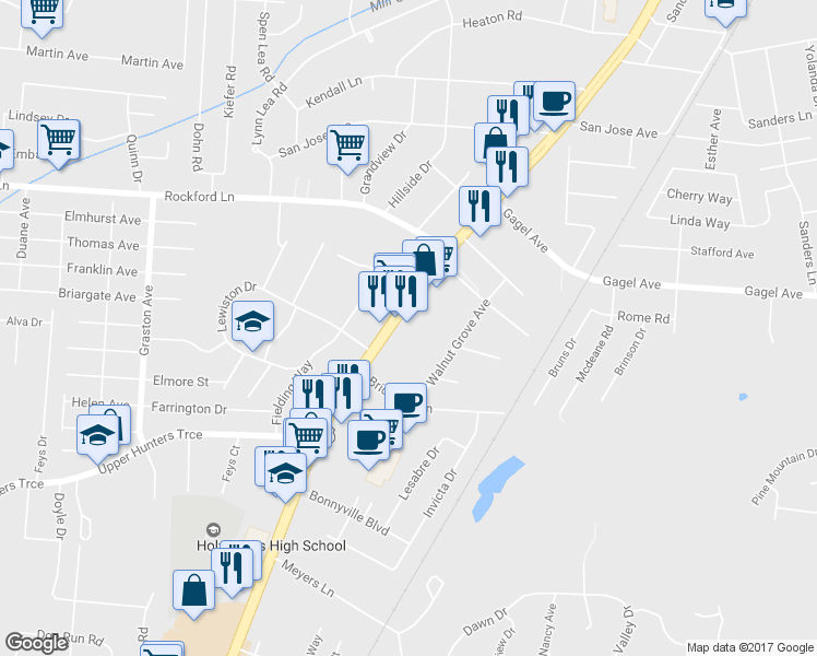 map of restaurants, bars, coffee shops, grocery stores, and more near 4819 Dixie Highway in Louisville