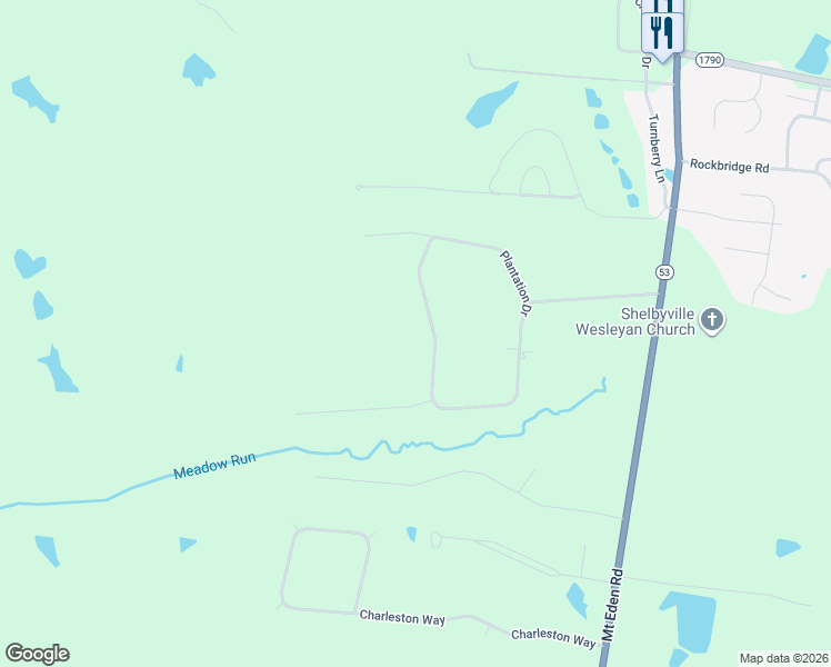 map of restaurants, bars, coffee shops, grocery stores, and more near 109 Plantation Drive in Shelbyville