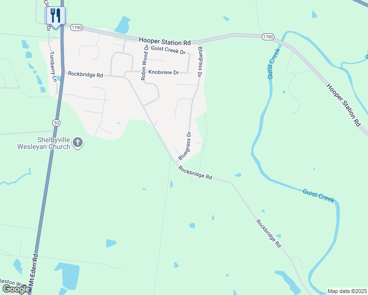 map of restaurants, bars, coffee shops, grocery stores, and more near 3281 Bluegrass Drive in Shelbyville