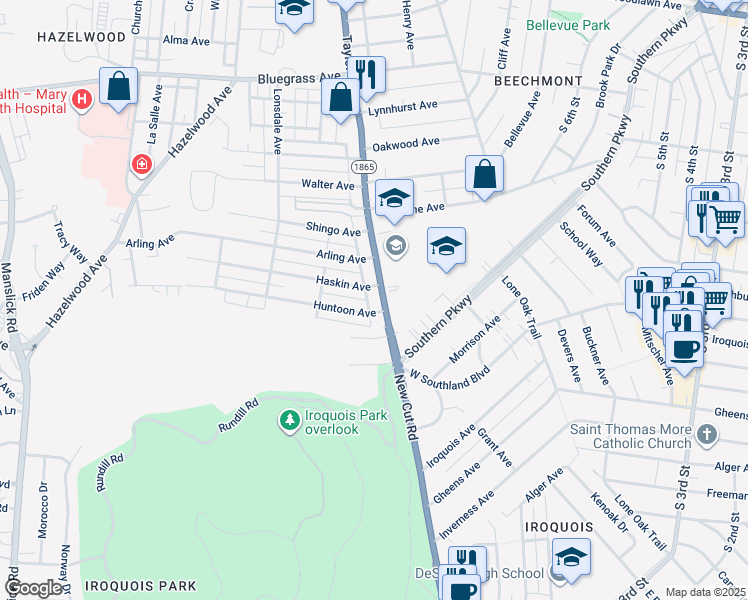 map of restaurants, bars, coffee shops, grocery stores, and more near 4626 Taylor Boulevard in Louisville