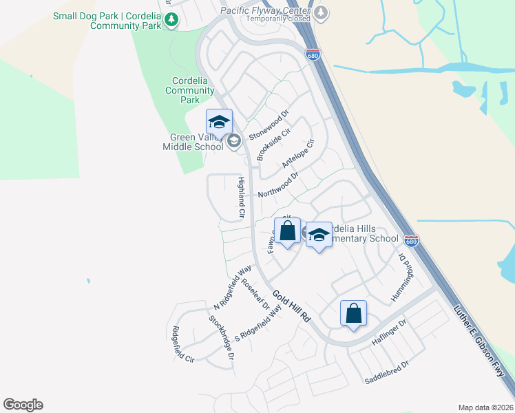 map of restaurants, bars, coffee shops, grocery stores, and more near 1687 Creekside Ct in Fairfield