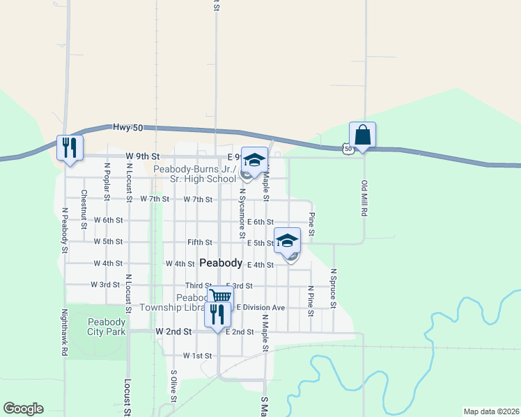 map of restaurants, bars, coffee shops, grocery stores, and more near 707 North Maple Street in Peabody
