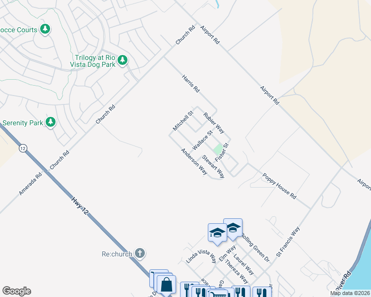 map of restaurants, bars, coffee shops, grocery stores, and more near 462 Wallace Street in Rio Vista