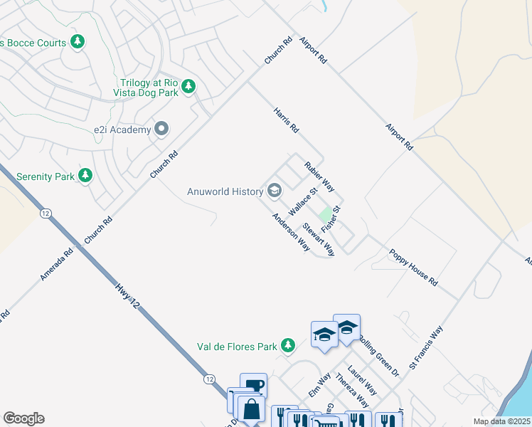 map of restaurants, bars, coffee shops, grocery stores, and more near 705 Anderson Way in Rio Vista