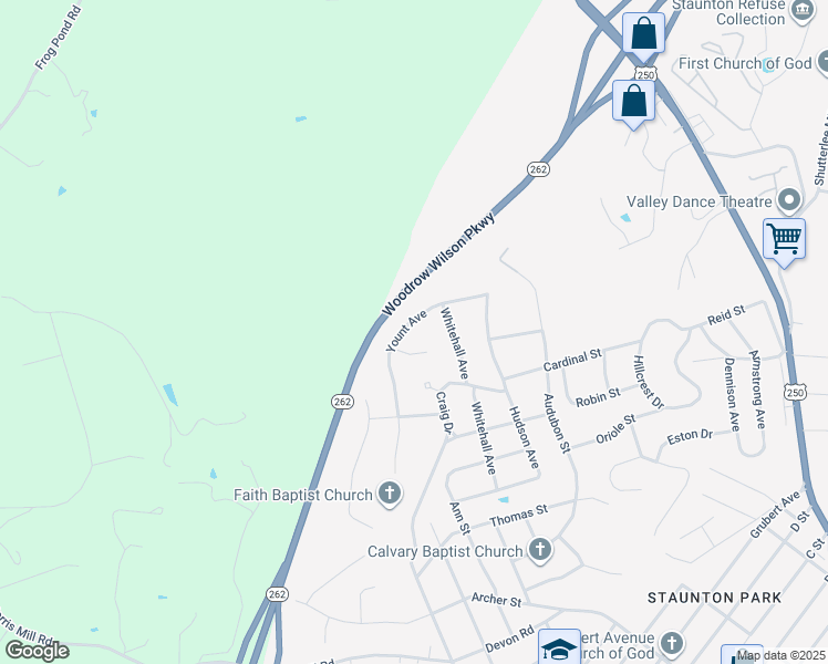 map of restaurants, bars, coffee shops, grocery stores, and more near 316 Yount Ave in Staunton